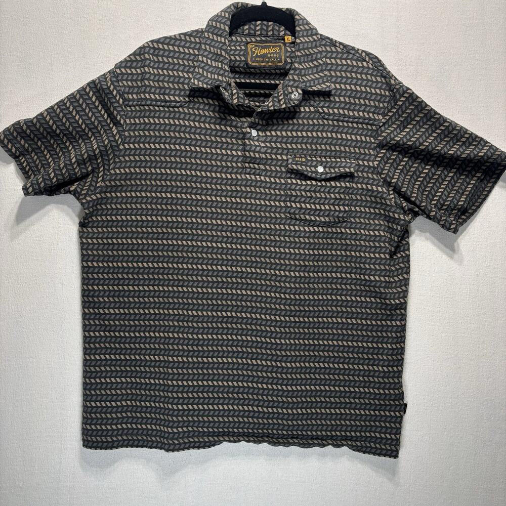 Howler Brothers Ranchero Jacquard Polo Shirt Mens XL Pearl Snap Herringbone